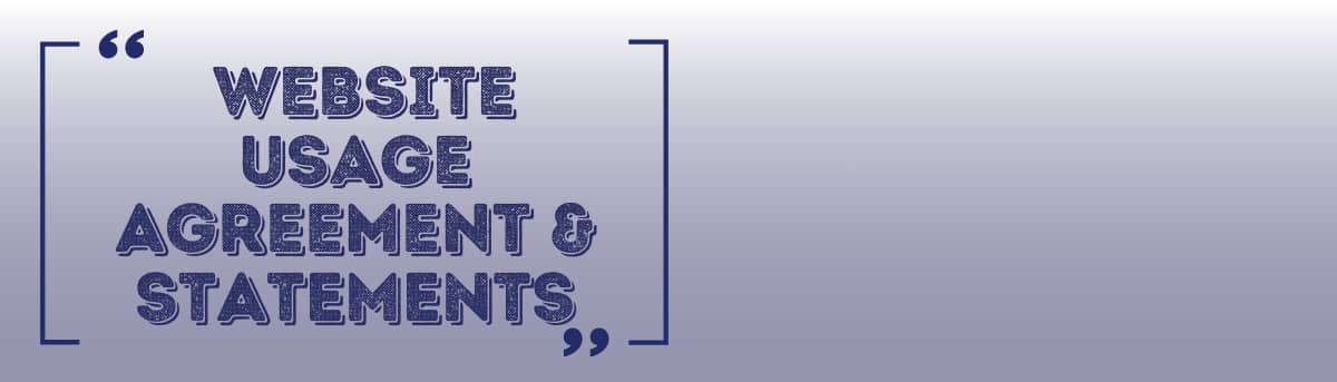 Text: Website Usage Agreement & STATEMENTS Image: Stylised image of computer on a desk